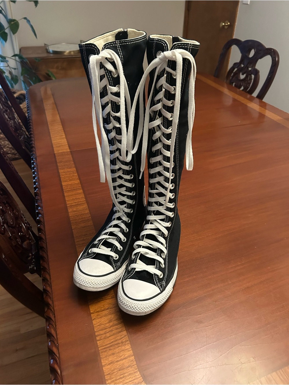 Converse Black and White Knee-High Lace-Up Boots
